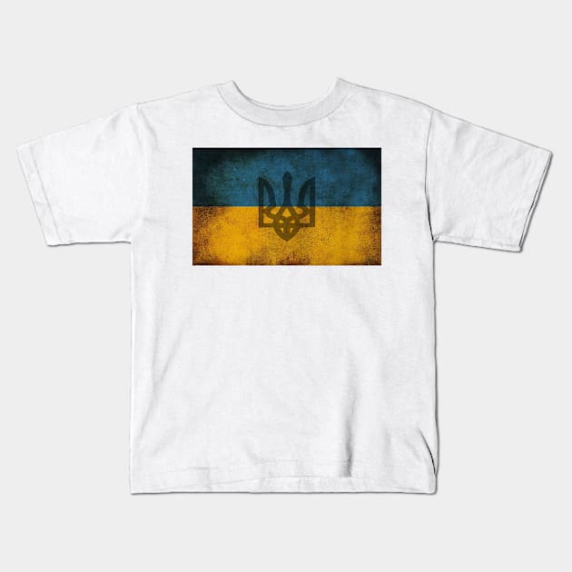 Distressed Ukranian Flag w/Tryzub Kids T-Shirt by cthomas888